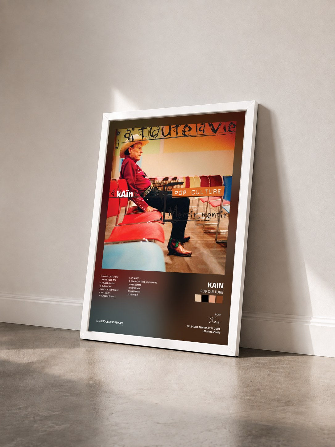 #blanc Tableau de l'album Pop Culture de Kain vu de trois quarts, cadre blanc