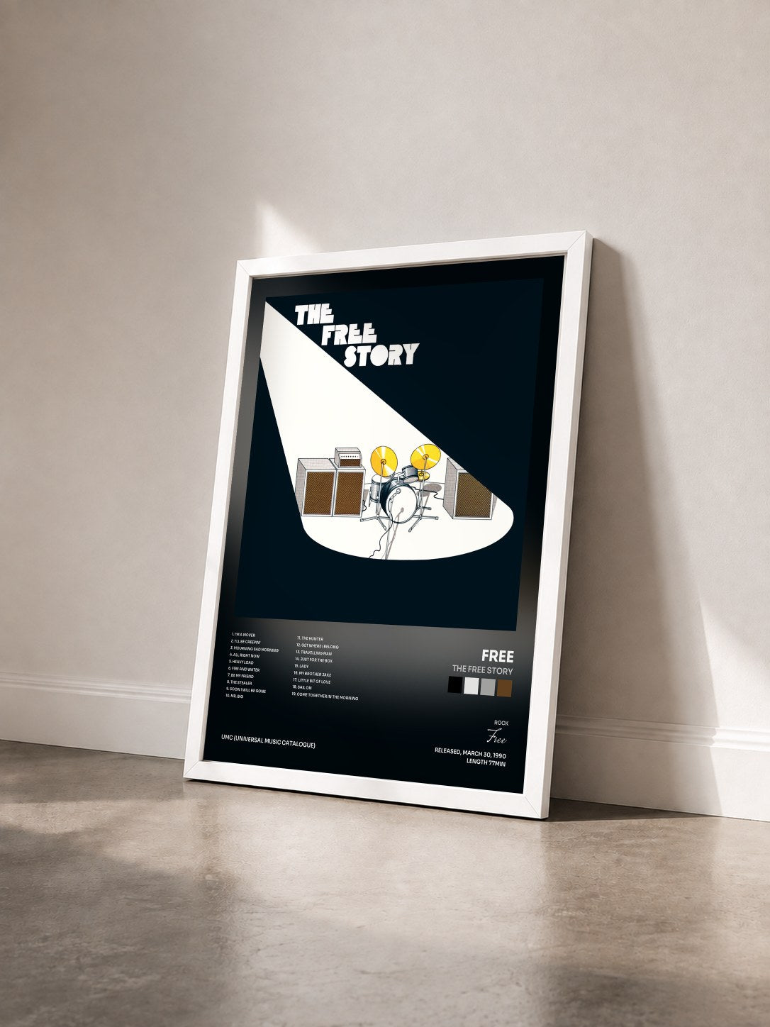 #blanc Tableau de l'album The Free Story de Free vu de trois quarts, cadre blanc
