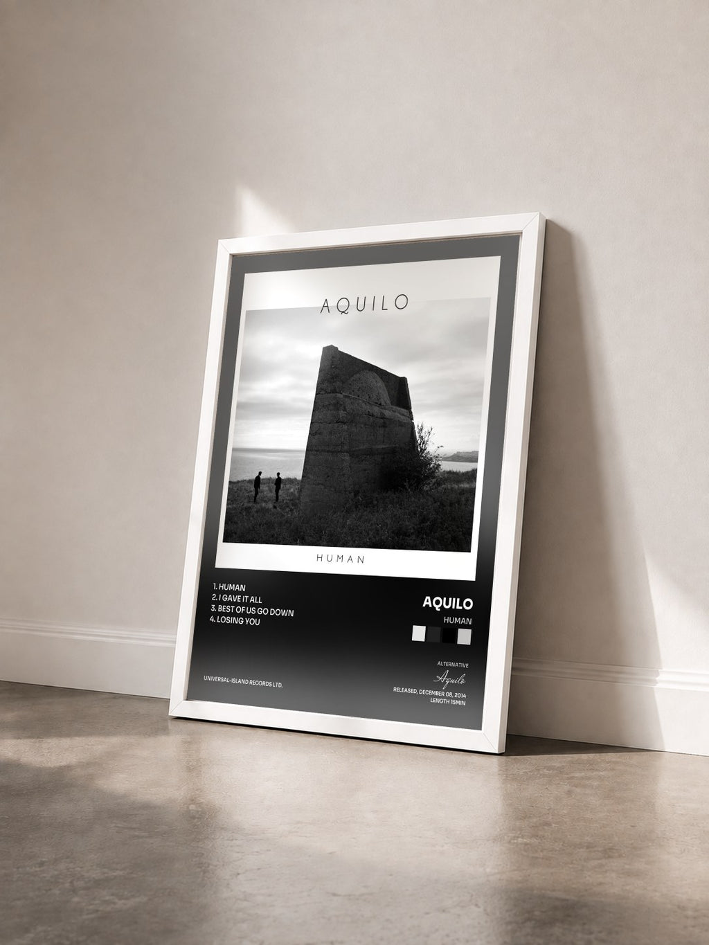 #blanc Human by Aquilo as a framed art print seen at an angle, white frame