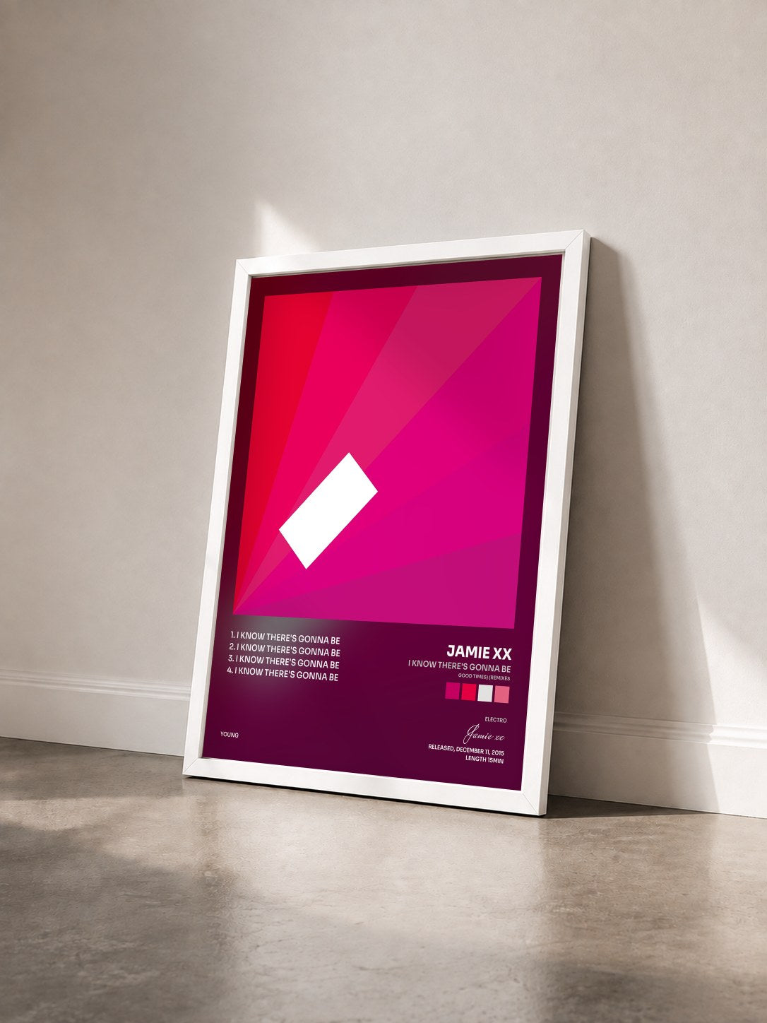 #blanc Tableau de l'album I Know There's Gonna Be (Good Times) (Remixes) de Jamie xx vu de trois quarts, cadre blanc