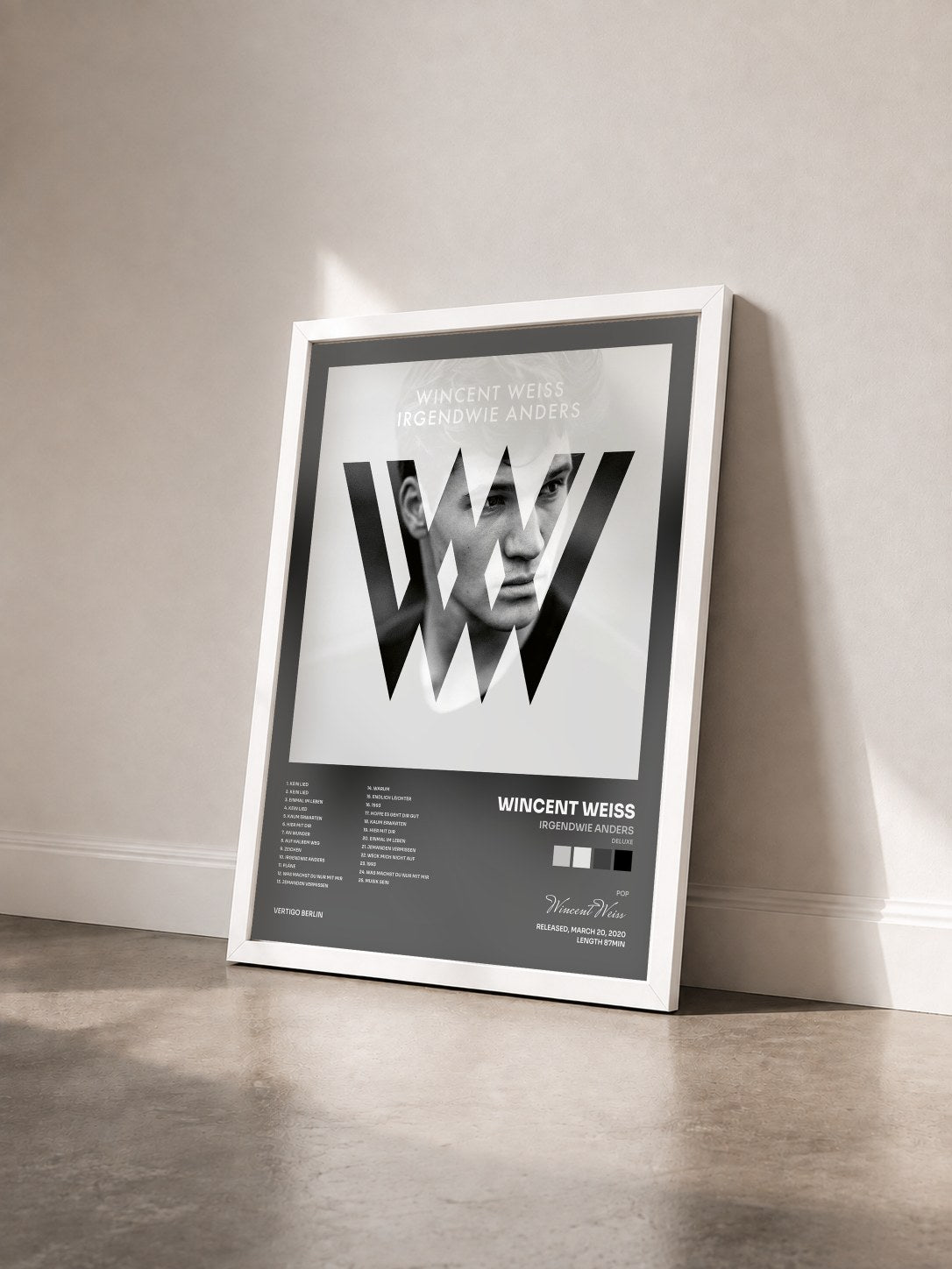 #blanc Tableau de l'album Irgendwie anders (Deluxe) de Wincent Weiss vu de trois quarts, cadre blanc
