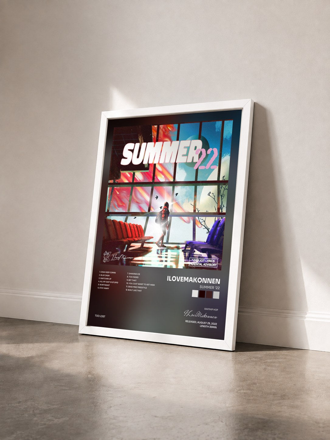 #blanc Tableau de l'album Summer '22 de ILoveMakonnen vu de trois quarts, cadre blanc