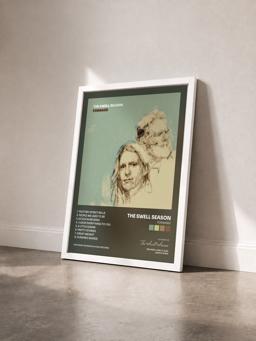 #blanc Tableau de l'album Forward de The Swell Season vu de trois quarts, cadre blanc