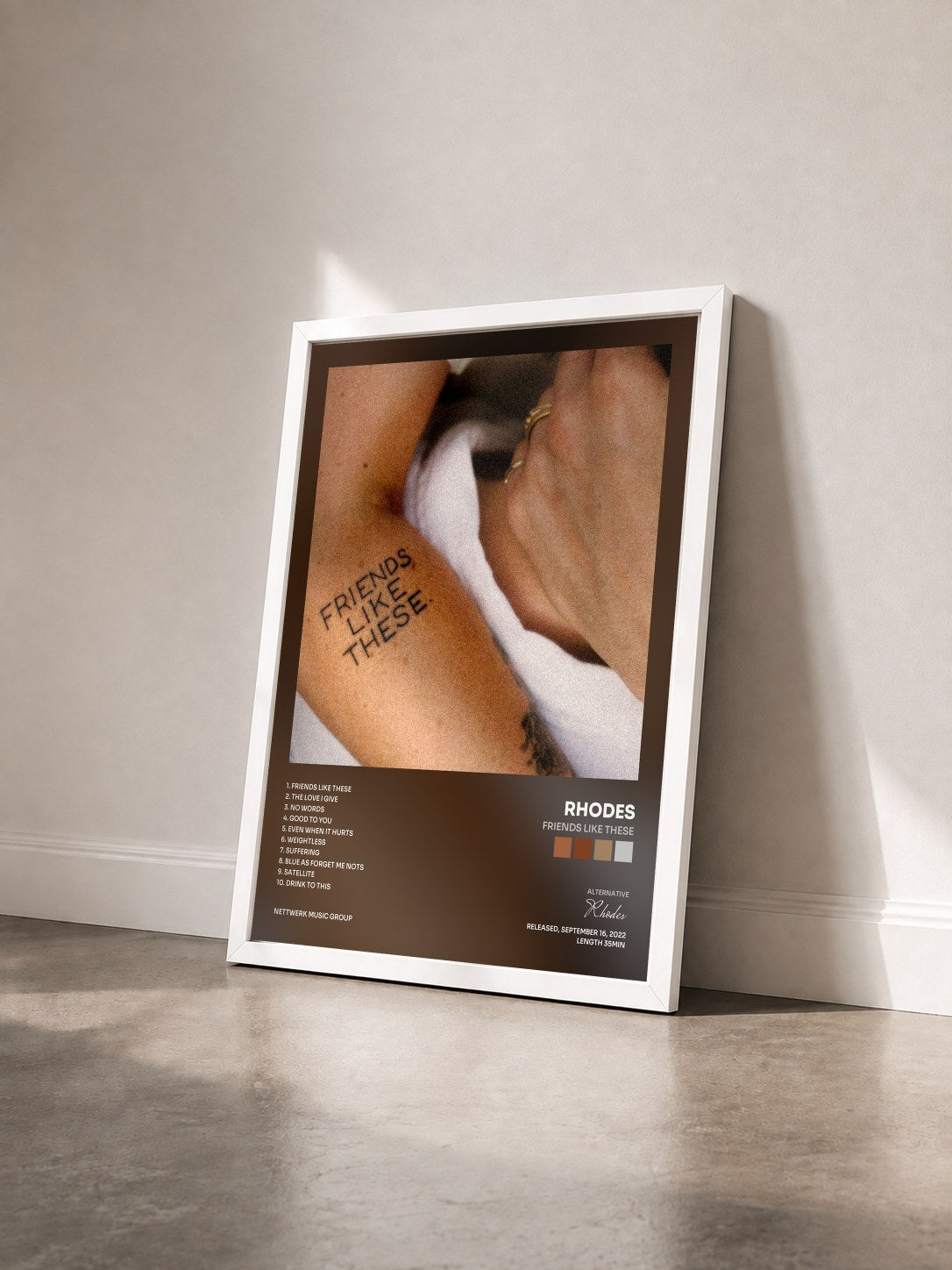 #blanc Tableau de l'album Friends Like These de Rhodes vu de trois quarts, cadre blanc
