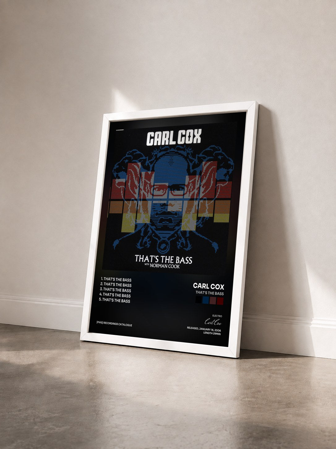 #blanc Tableau de l'album That's The Bass de Carl Cox vu de trois quarts, cadre blanc