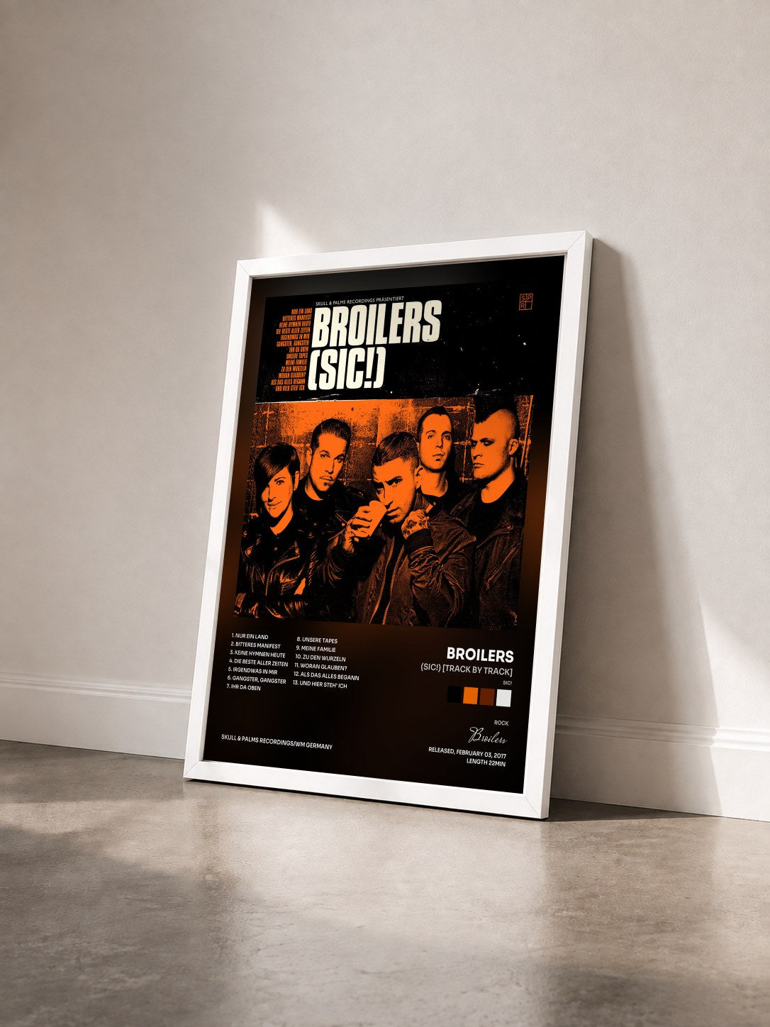 #blanc Tableau de l'album (sic!) [Track by Track] de Broilers vu de trois quarts, cadre blanc