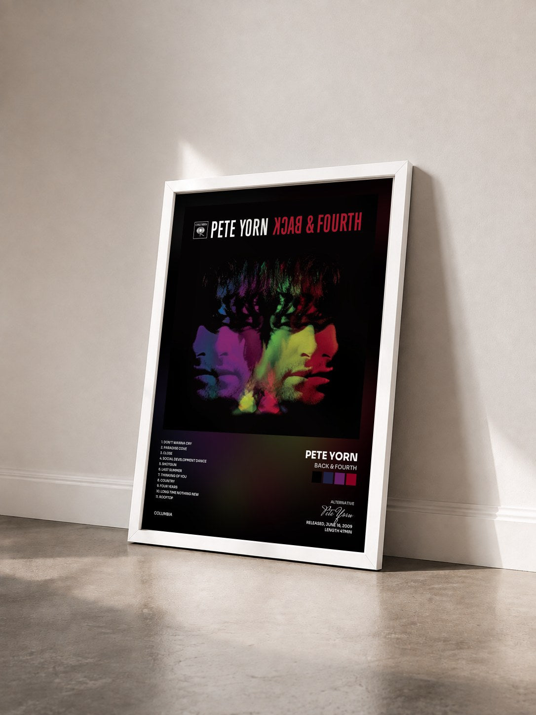 #blanc Tableau de l'album Back & Fourth de Pete Yorn vu de trois quarts, cadre blanc