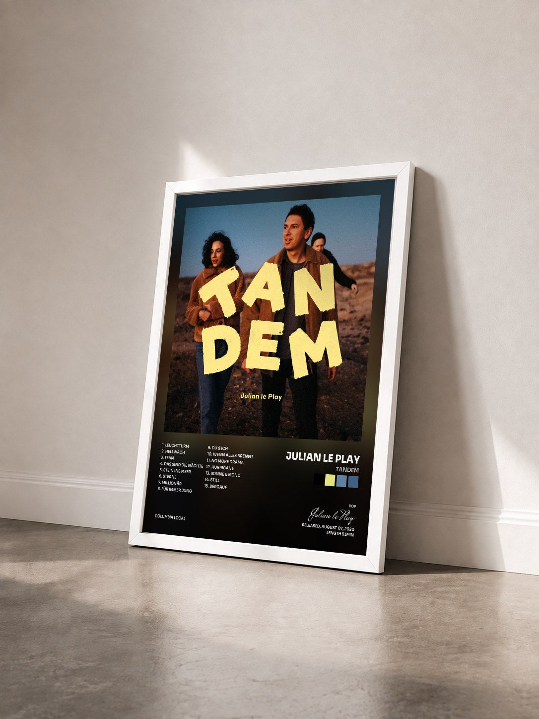 #blanc Tableau de l'album Tandem de Julian le Play vu de trois quarts, cadre blanc