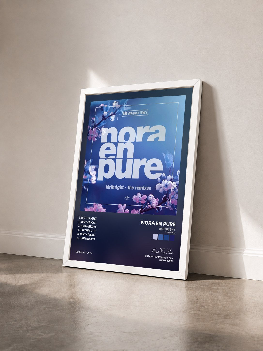 #blanc Tableau de l'album Birthright (The Remixes) de Nora En Pure vu de trois quarts, cadre blanc