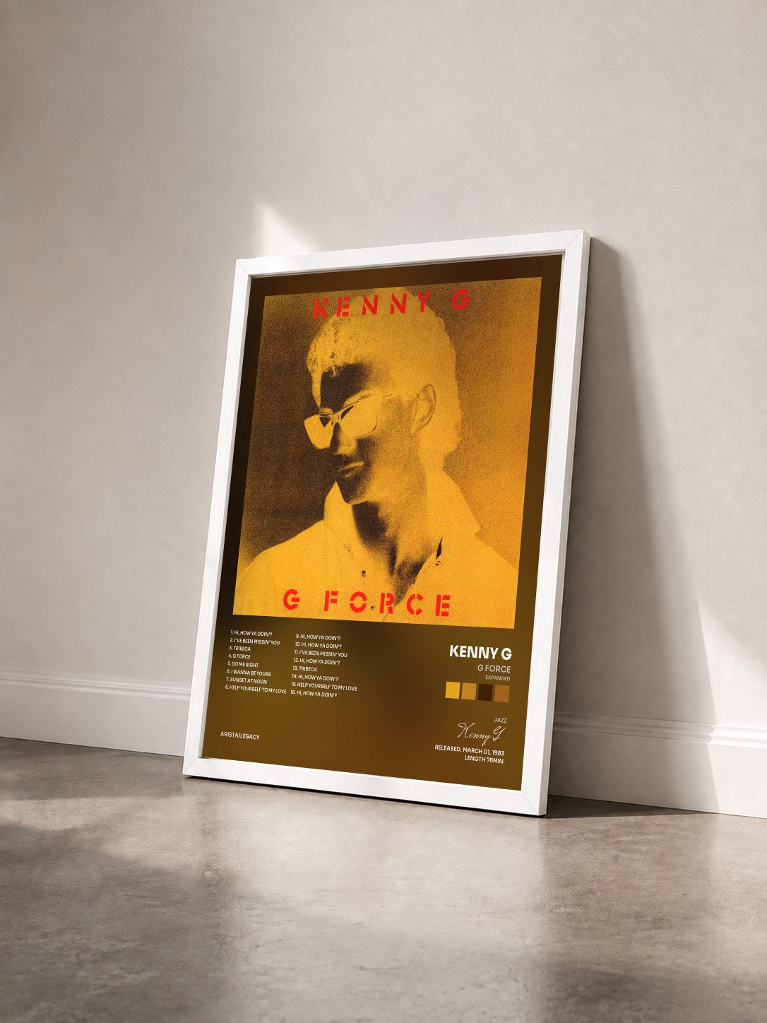 #blanc Tableau de l'album G Force (Expanded) de Kenny G vu de trois quarts, cadre blanc