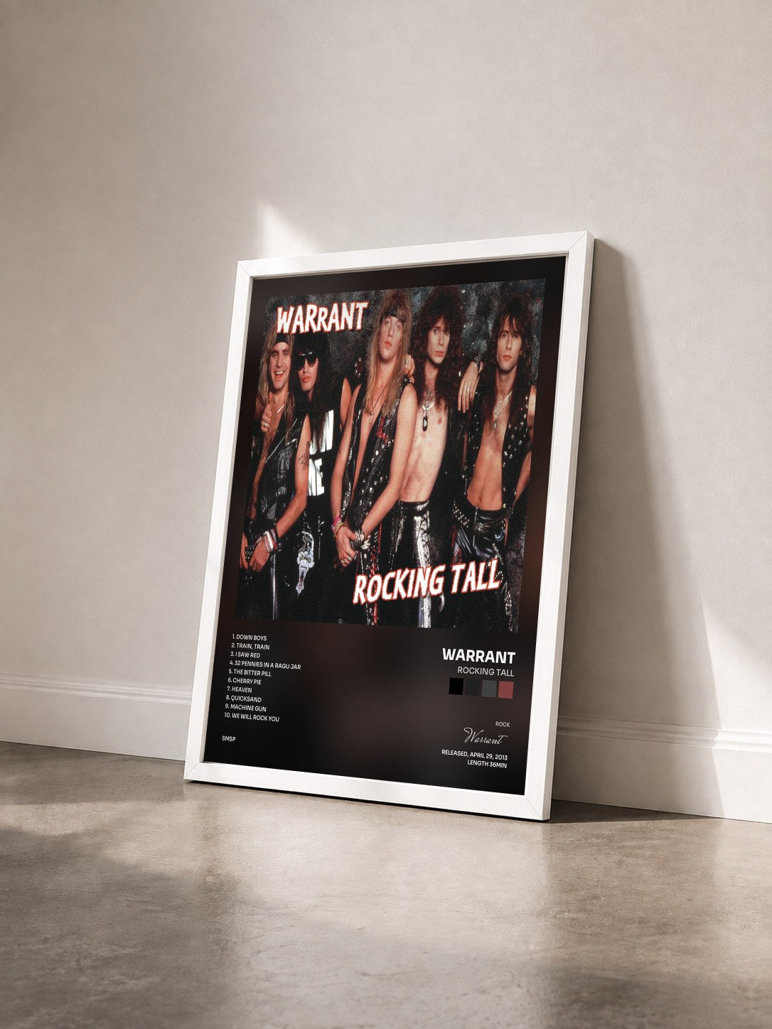 #blanc Tableau de l'album Rocking Tall de Warrant vu de trois quarts, cadre blanc