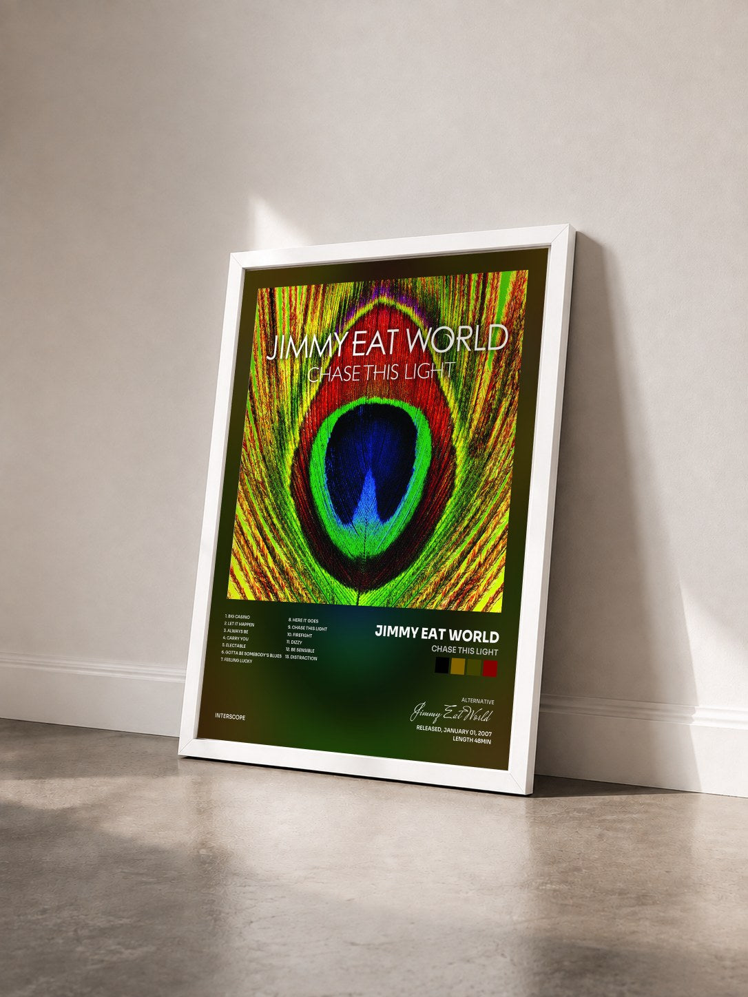 #blanc Tableau de l'album Chase This Light de Jimmy Eat World vu de trois quarts, cadre blanc