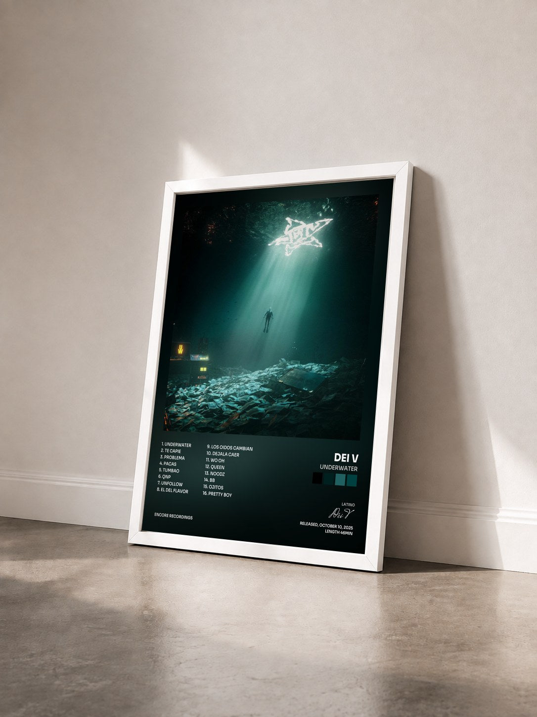 #blanc Tableau de l'album Underwater de Dei V vu de trois quarts, cadre blanc