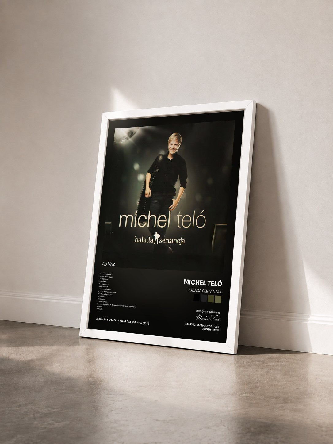 #blanc Tableau de l'album Balada Sertaneja de Michel Teló vu de trois quarts, cadre blanc