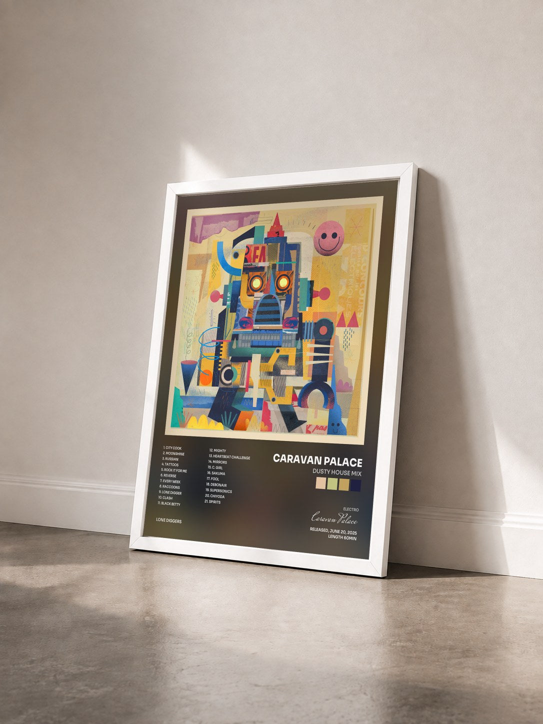 #blanc Tableau de l'album Dusty House Mix de Caravan Palace vu de trois quarts, cadre blanc