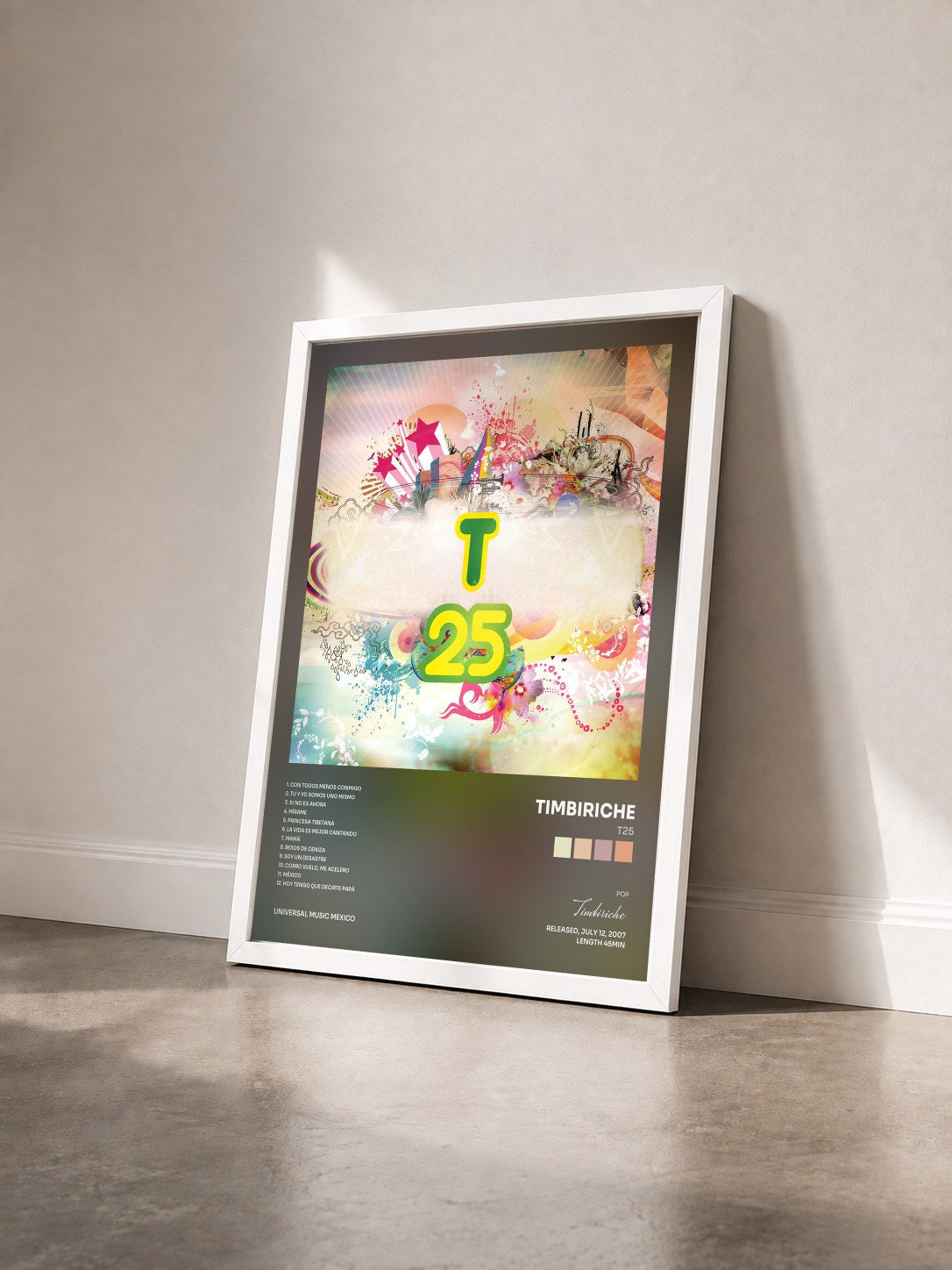 #blanc Tableau de l'album T25 de Timbiriche vu de trois quarts, cadre blanc