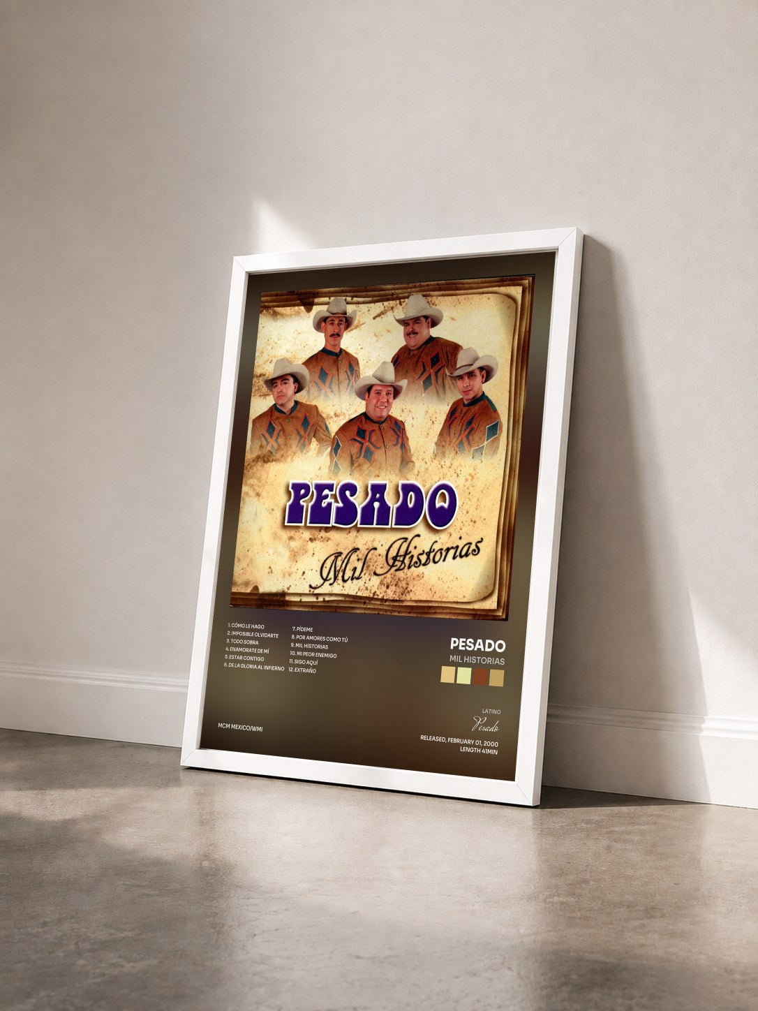 #blanc Tableau de l'album Mil Historias de Pesado vu de trois quarts, cadre blanc