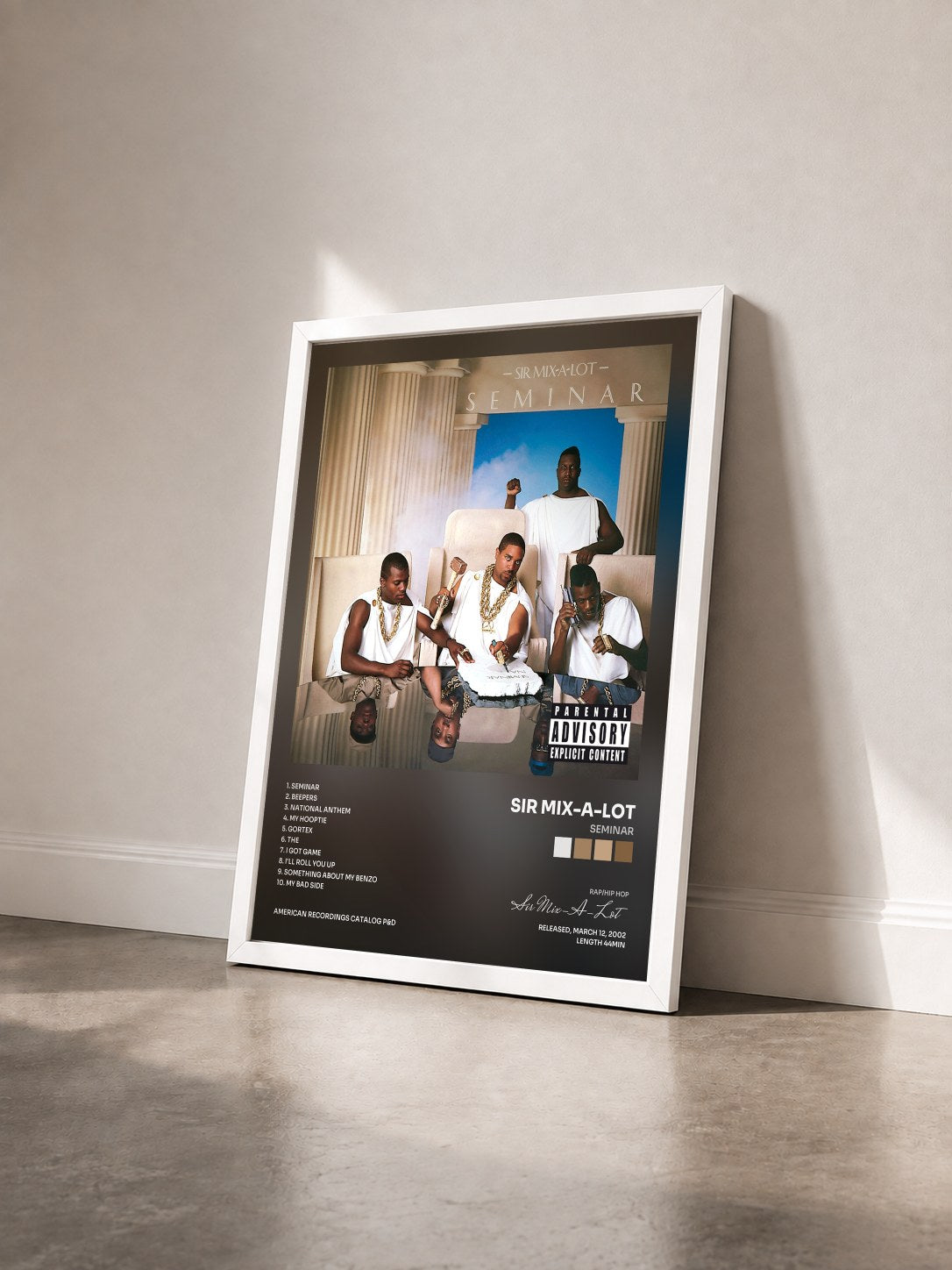 #blanc Tableau de l'album Seminar de Sir Mix-A-Lot vu de trois quarts, cadre blanc