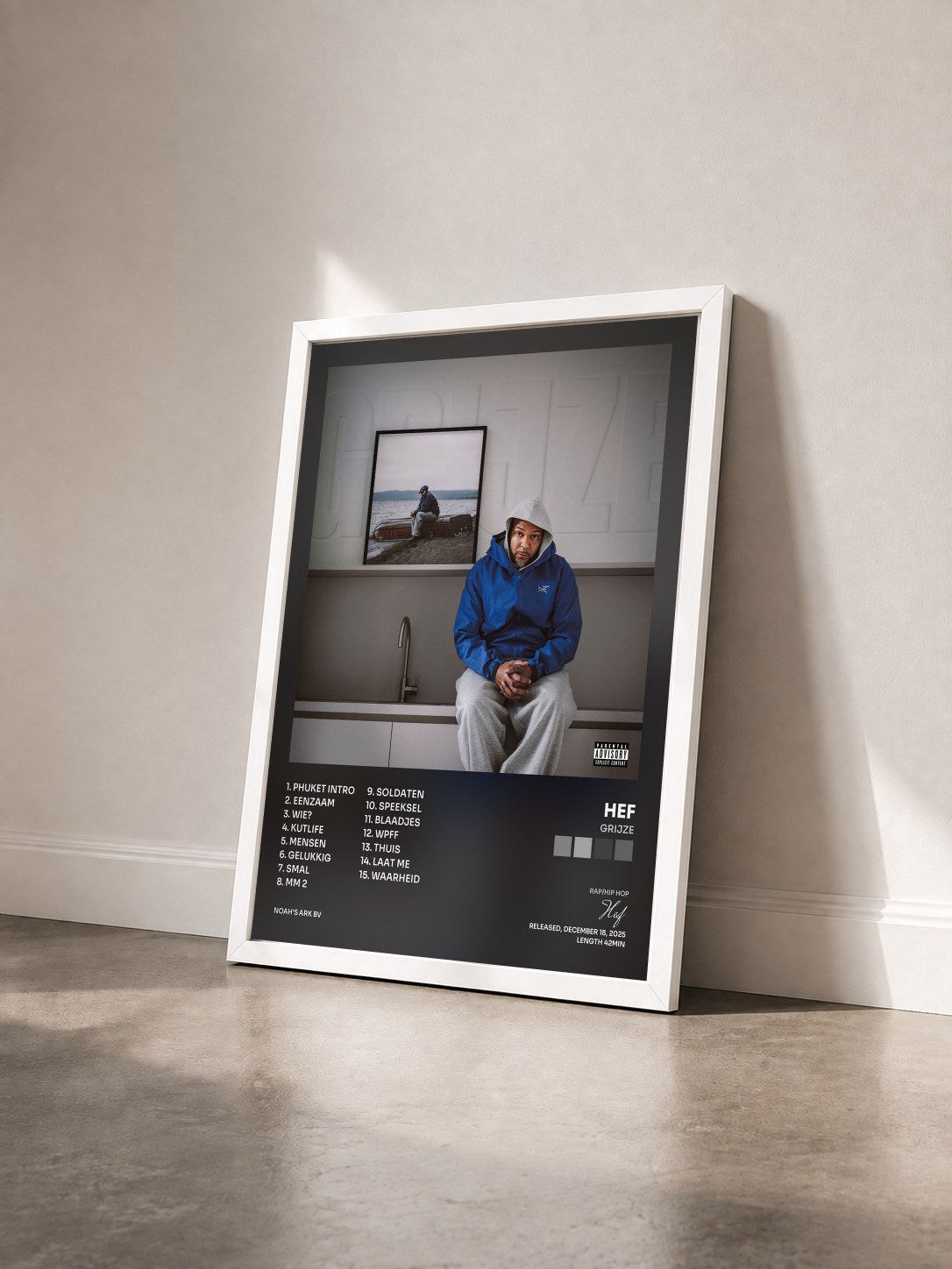 #blanc Tableau de l'album Grijze de Hef vu de trois quarts, cadre blanc