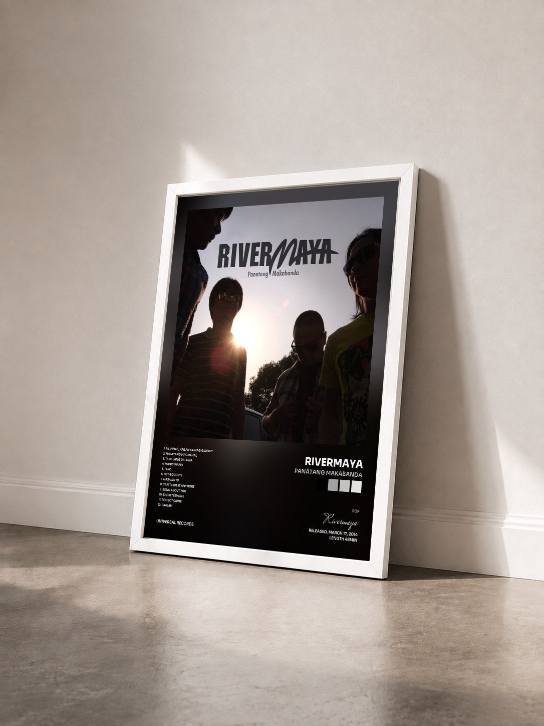 #blanc Tableau de l'album Panatang Makabanda de Rivermaya vu de trois quarts, cadre blanc