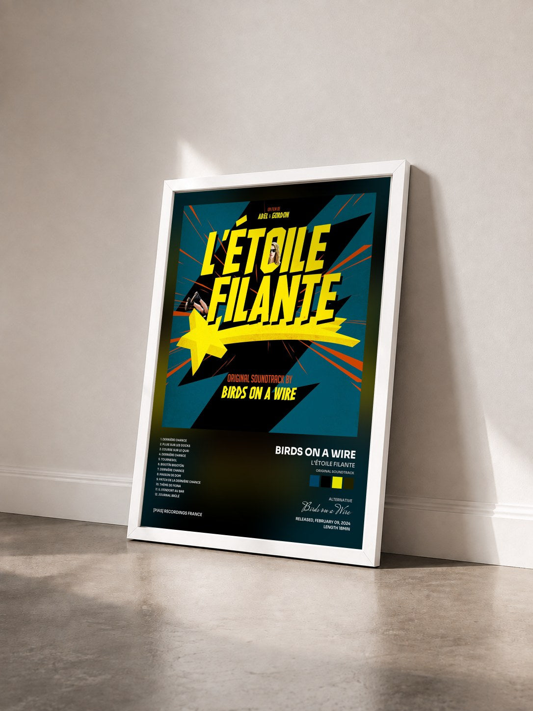 #blanc Tableau de l'album L'Étoile Filante (Original Soundtrack) de Birds on a Wire vu de trois quarts, cadre blanc