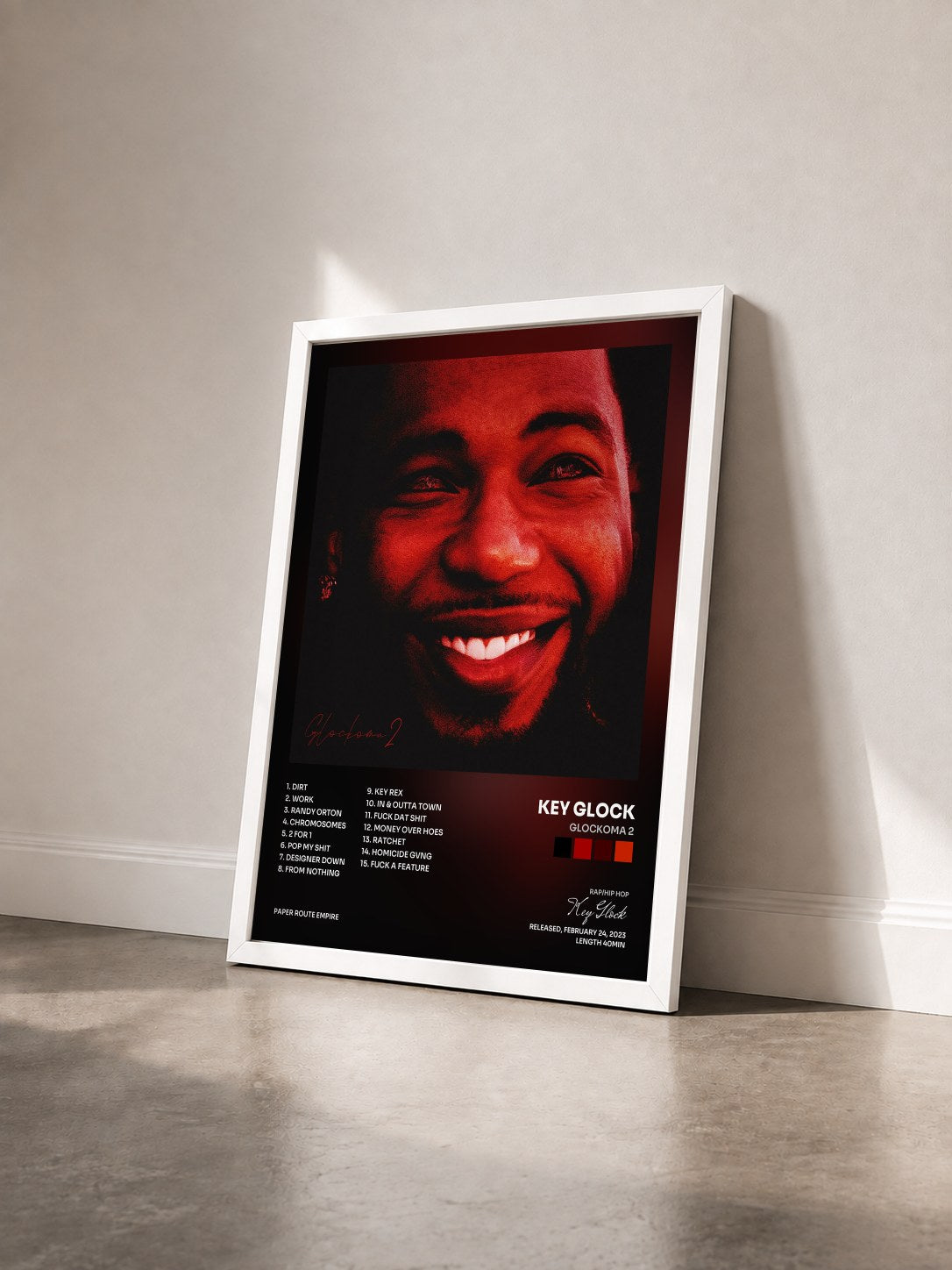 #blanc Tableau de l'album Glockoma 2 de Key Glock vu de trois quarts, cadre blanc