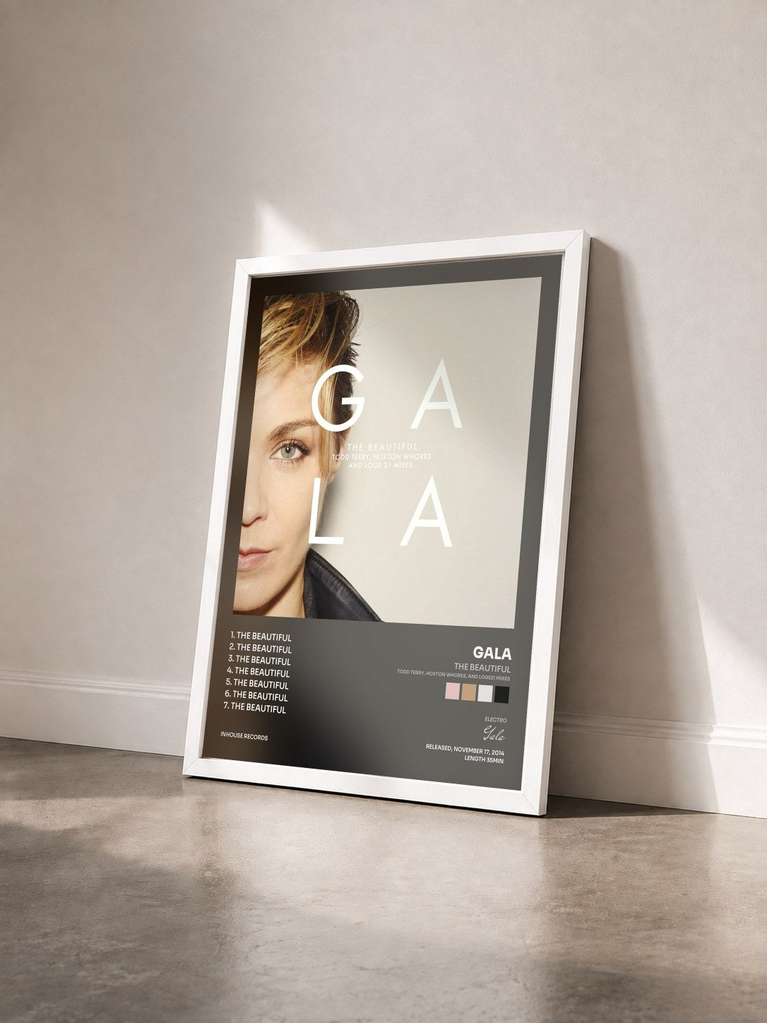 #blanc Tableau de l'album The Beautiful (Todd Terry, Hoxton Whores, And Loge21 Mixes) de Gala vu de trois quarts, cadre blanc
