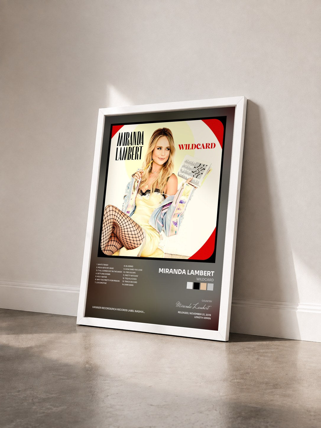 #blanc Tableau de l'album Wildcard de Miranda Lambert vu de trois quarts, cadre blanc