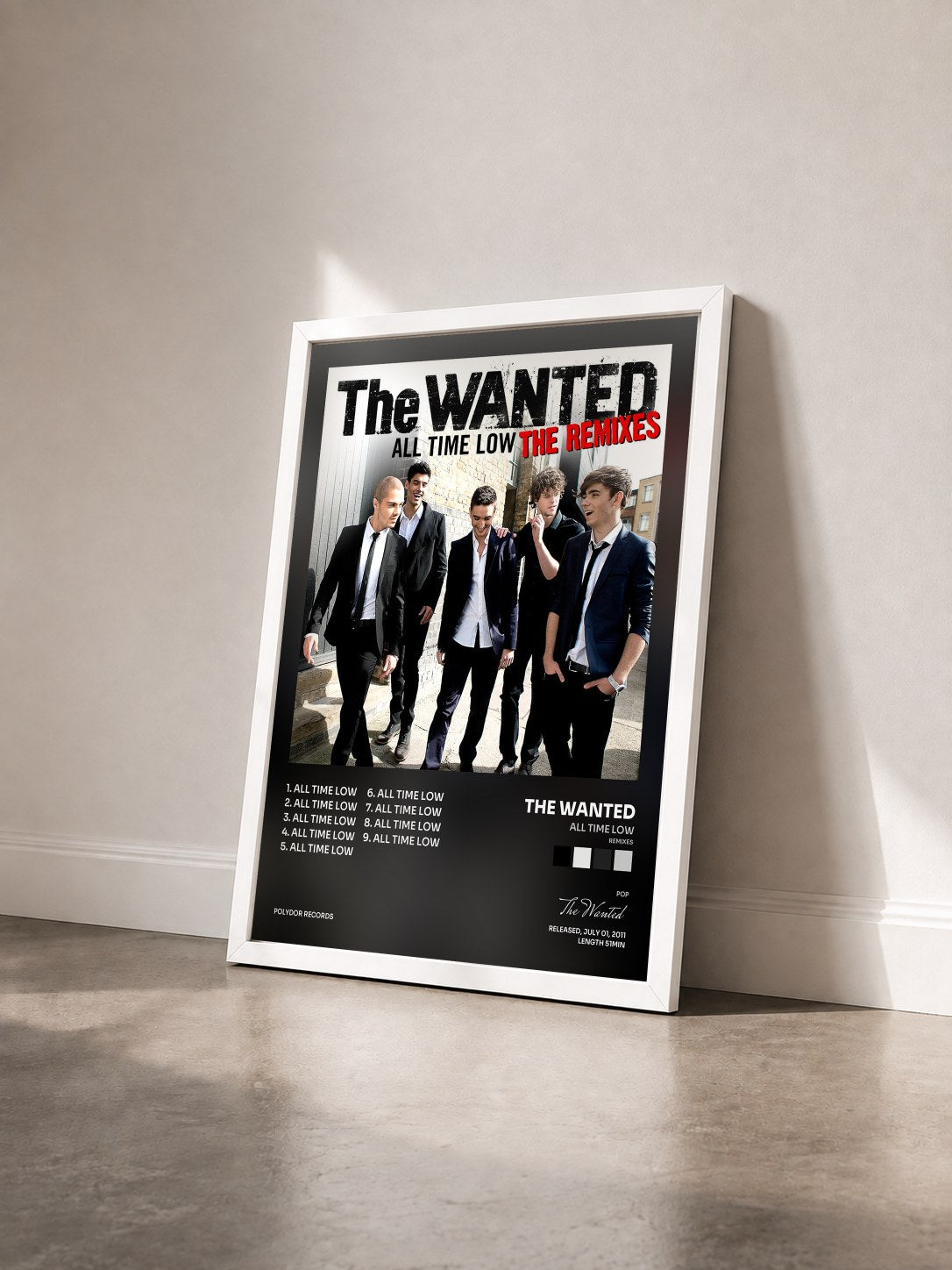#blanc Tableau de l'album All Time Low (Remixes) de The Wanted vu de trois quarts, cadre blanc