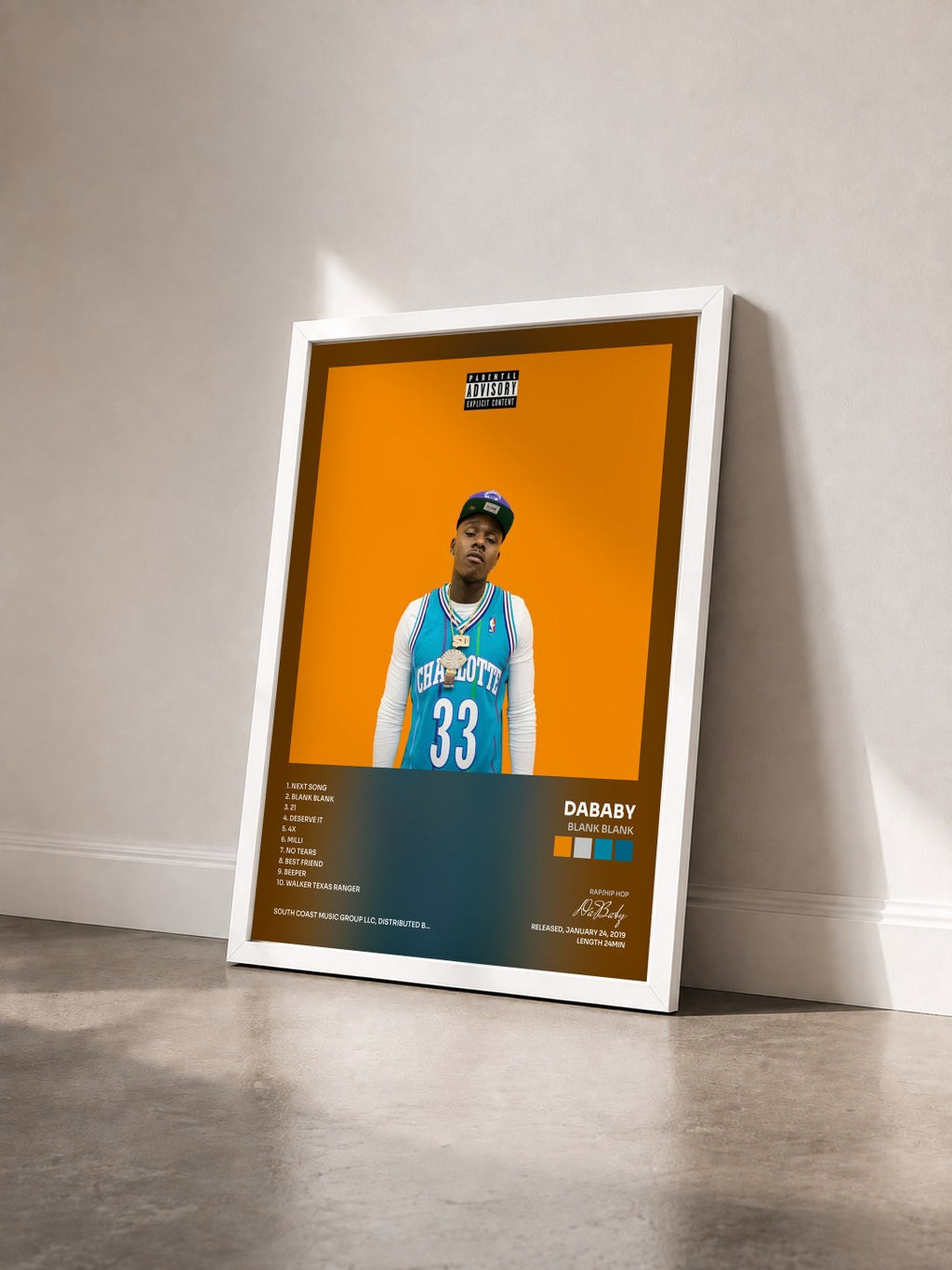 #blanc Tableau de l'album Blank Blank de DaBaby vu de trois quarts, cadre blanc