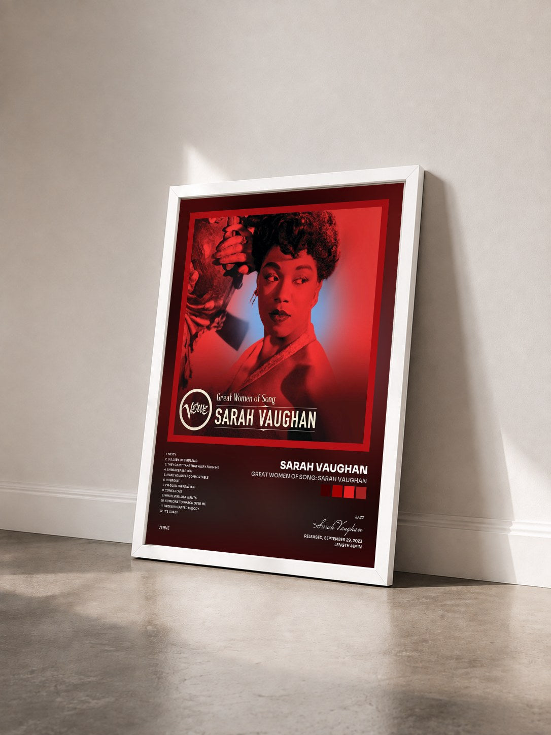 #blanc Tableau de l'album Great Women Of Song: Sarah Vaughan de Sarah Vaughan vu de trois quarts, cadre blanc