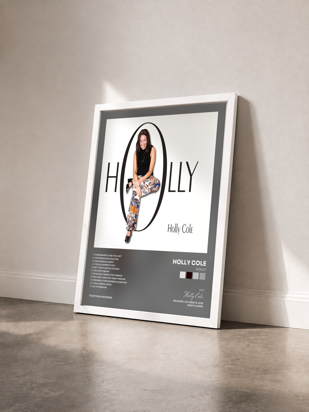 #blanc Tableau de l'album Holly de Holly Cole vu de trois quarts, cadre blanc