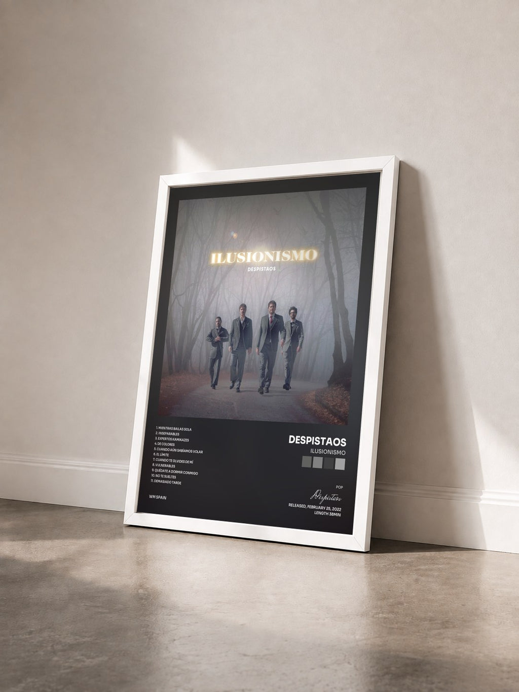 #blanc Tableau de l'album Ilusionismo de Despistaos vu de trois quarts, cadre blanc