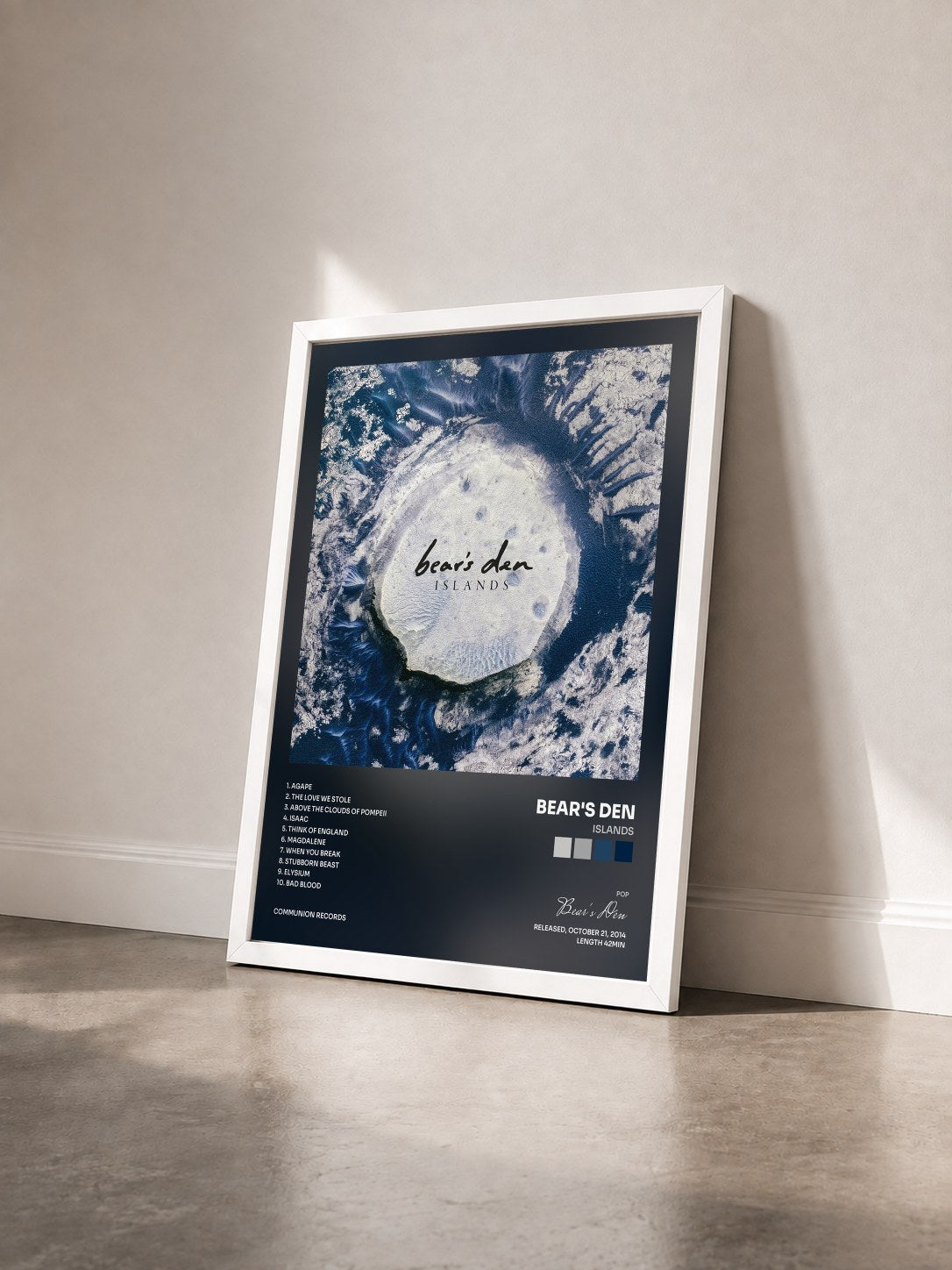 #blanc Tableau de l'album Islands de Bear's Den vu de trois quarts, cadre blanc