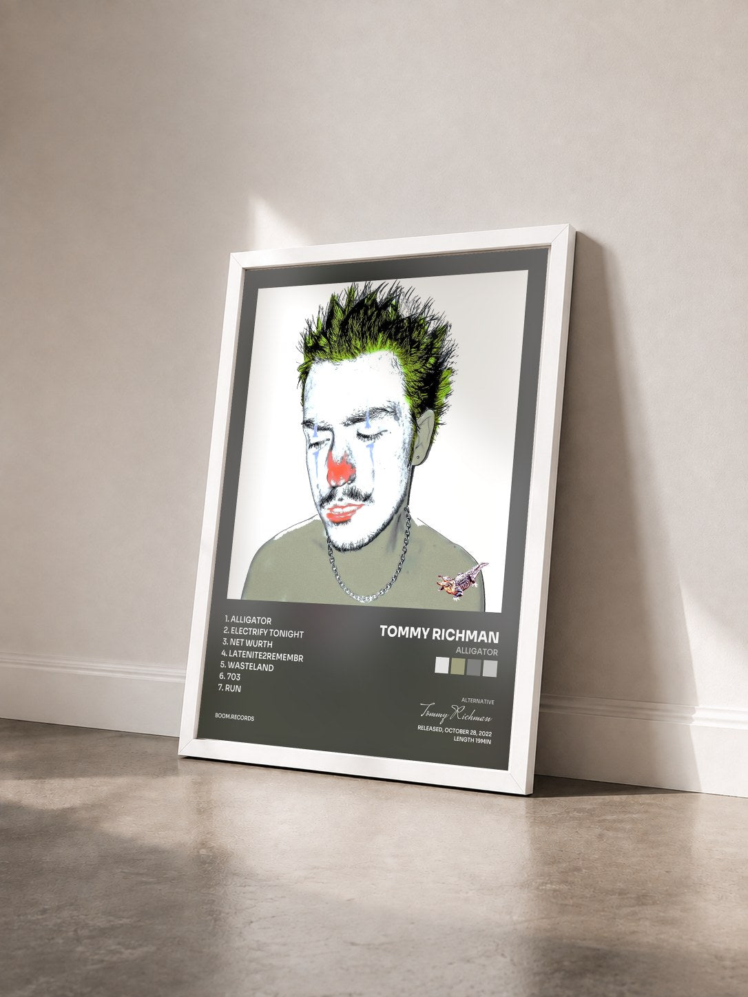 #blanc Tableau de l'album ALLIGATOR de Tommy Richman vu de trois quarts, cadre blanc