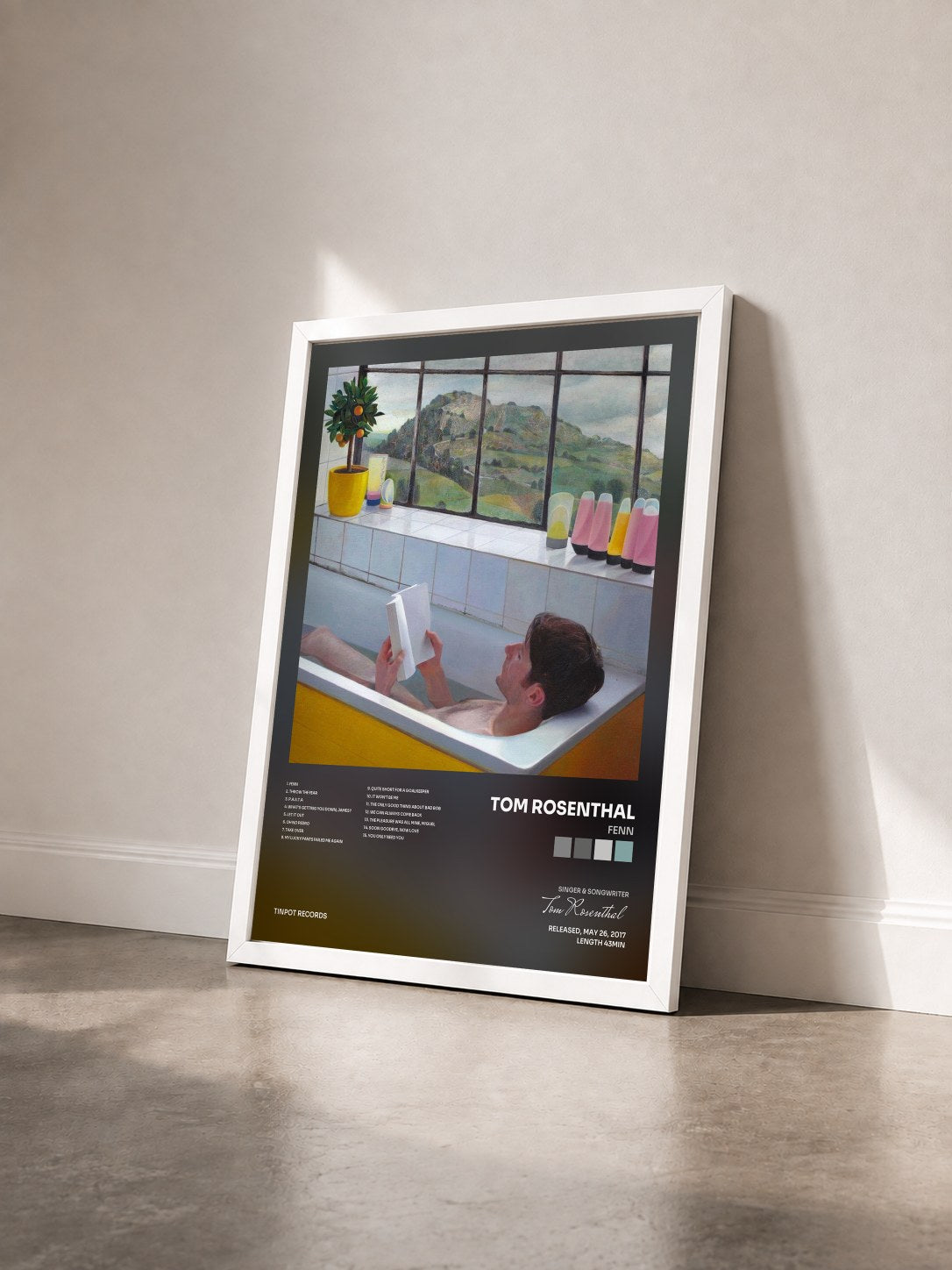 #blanc Tableau de l'album Fenn de Tom Rosenthal vu de trois quarts, cadre blanc