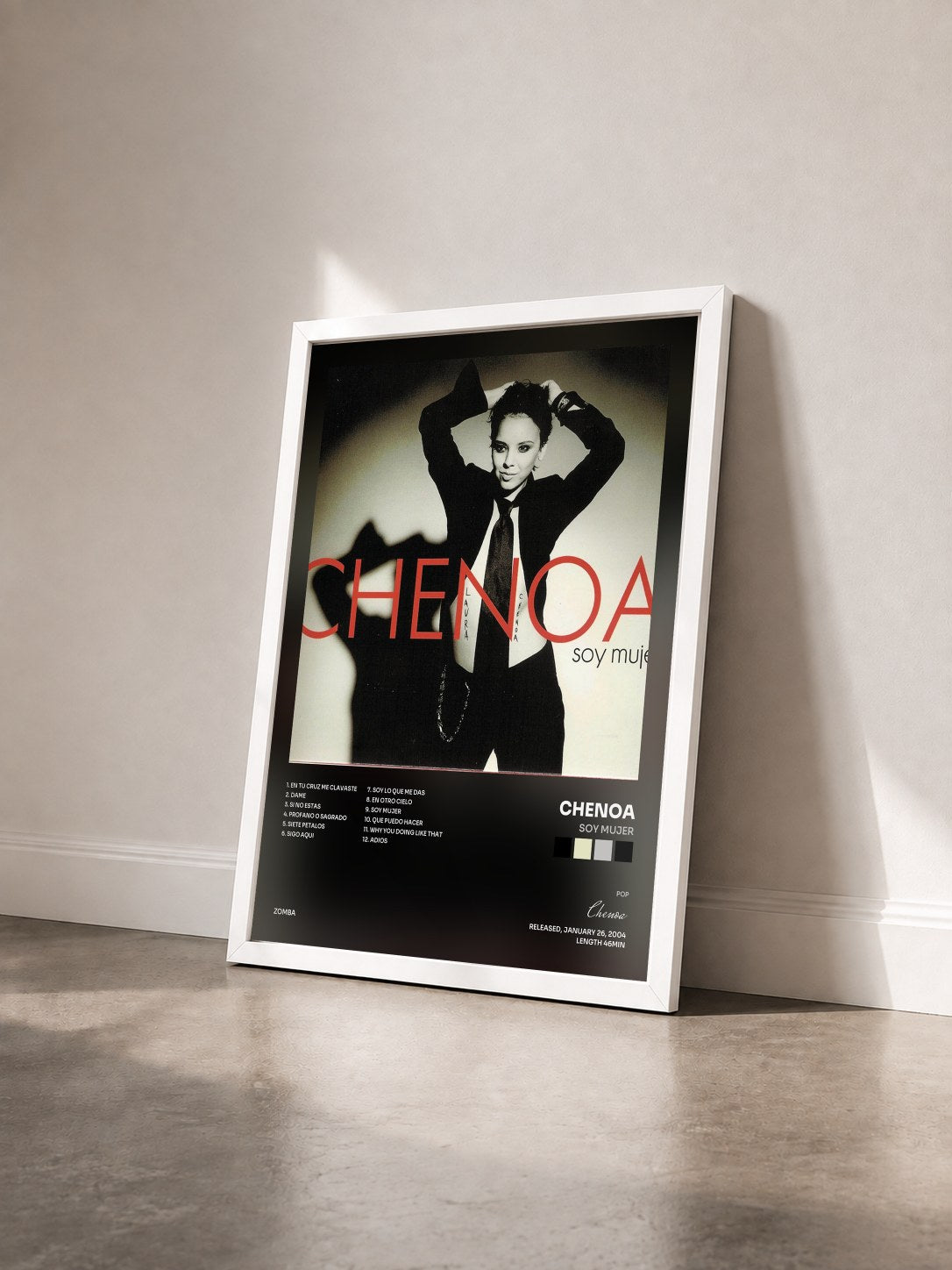 #blanc Tableau de l'album Soy Mujer de Chenoa vu de trois quarts, cadre blanc