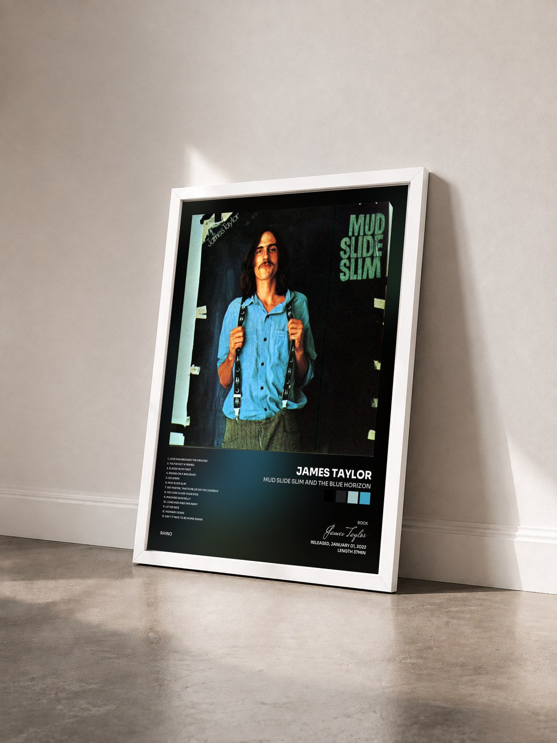 #blanc Tableau de l'album Mud Slide Slim and the Blue Horizon de James Taylor vu de trois quarts, cadre blanc