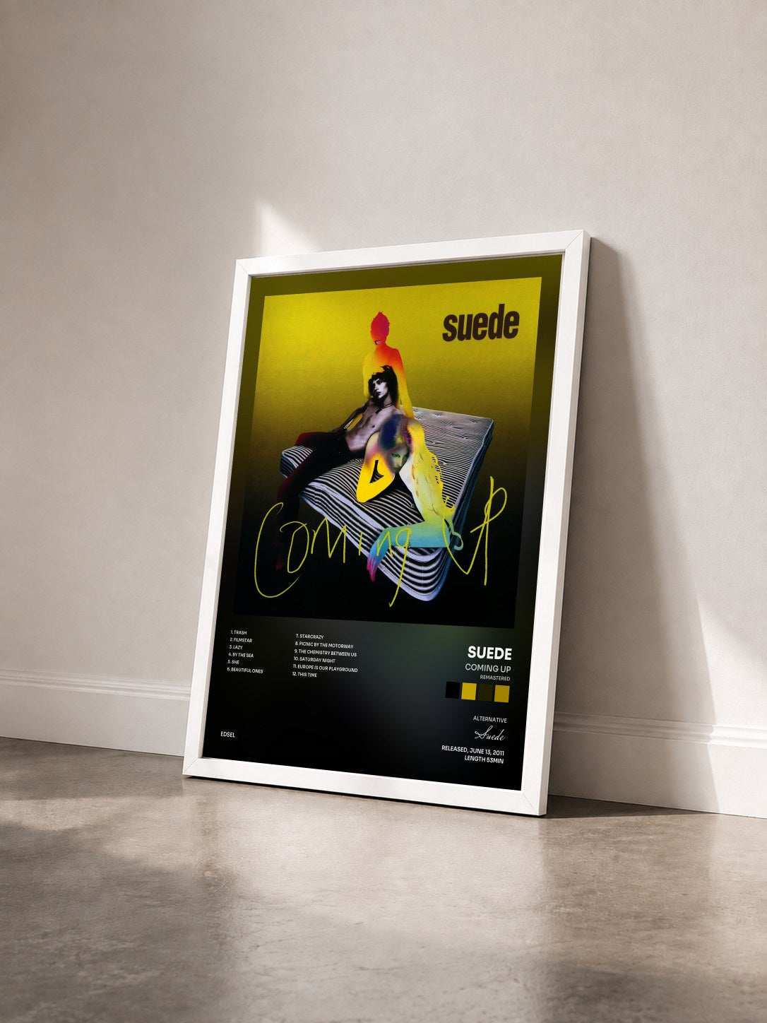 #blanc Tableau de l'album Coming Up (Remastered) de Suede vu de trois quarts, cadre blanc