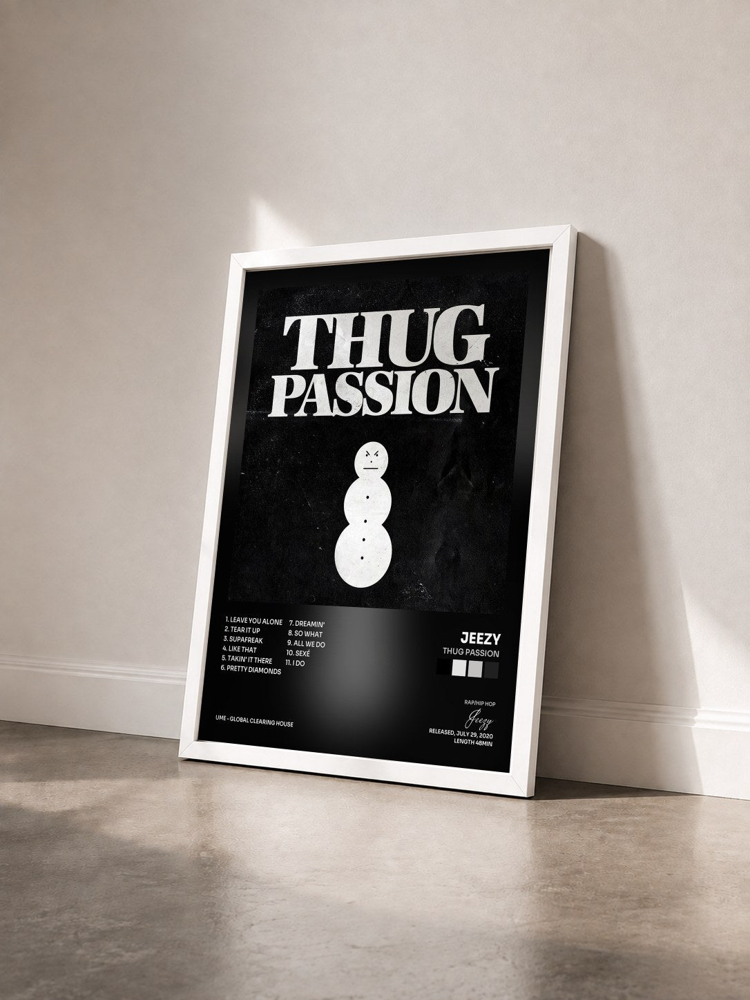 #blanc Tableau de l'album Thug Passion de Jeezy vu de trois quarts, cadre blanc
