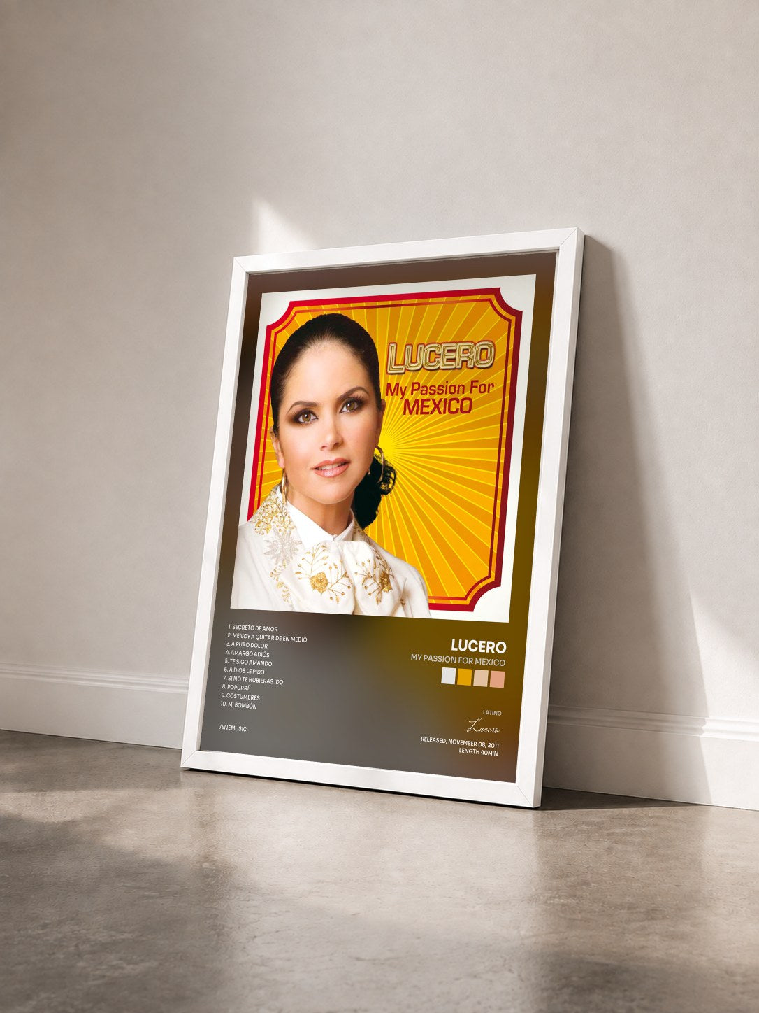 #blanc Tableau de l'album My Passion For Mexico de Lucero vu de trois quarts, cadre blanc