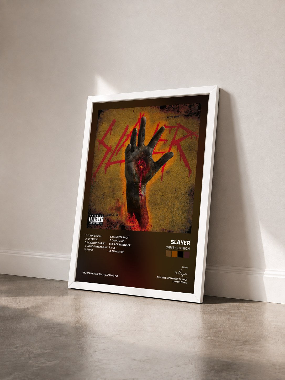 #blanc Tableau de l'album Christ Illusion de Slayer vu de trois quarts, cadre blanc