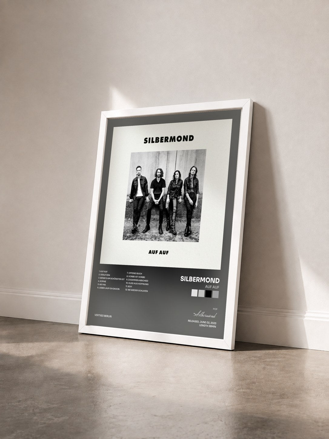 #blanc Tableau de l'album AUF AUF de Silbermond vu de trois quarts, cadre blanc