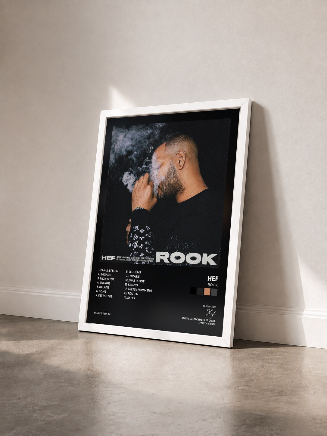 #blanc Tableau de l'album Rook de Hef vu de trois quarts, cadre blanc