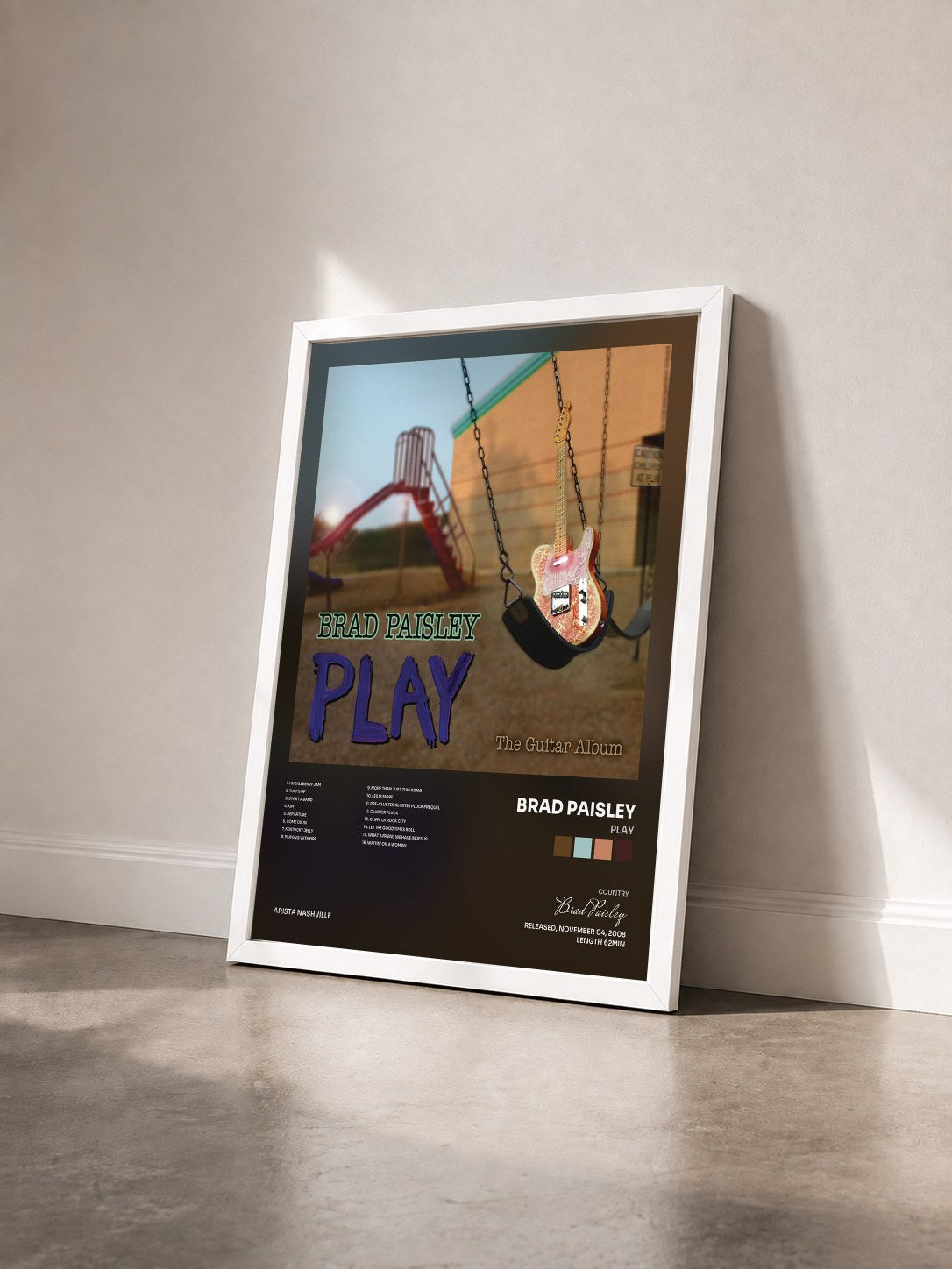 #blanc Tableau de l'album Play de Brad Paisley vu de trois quarts, cadre blanc