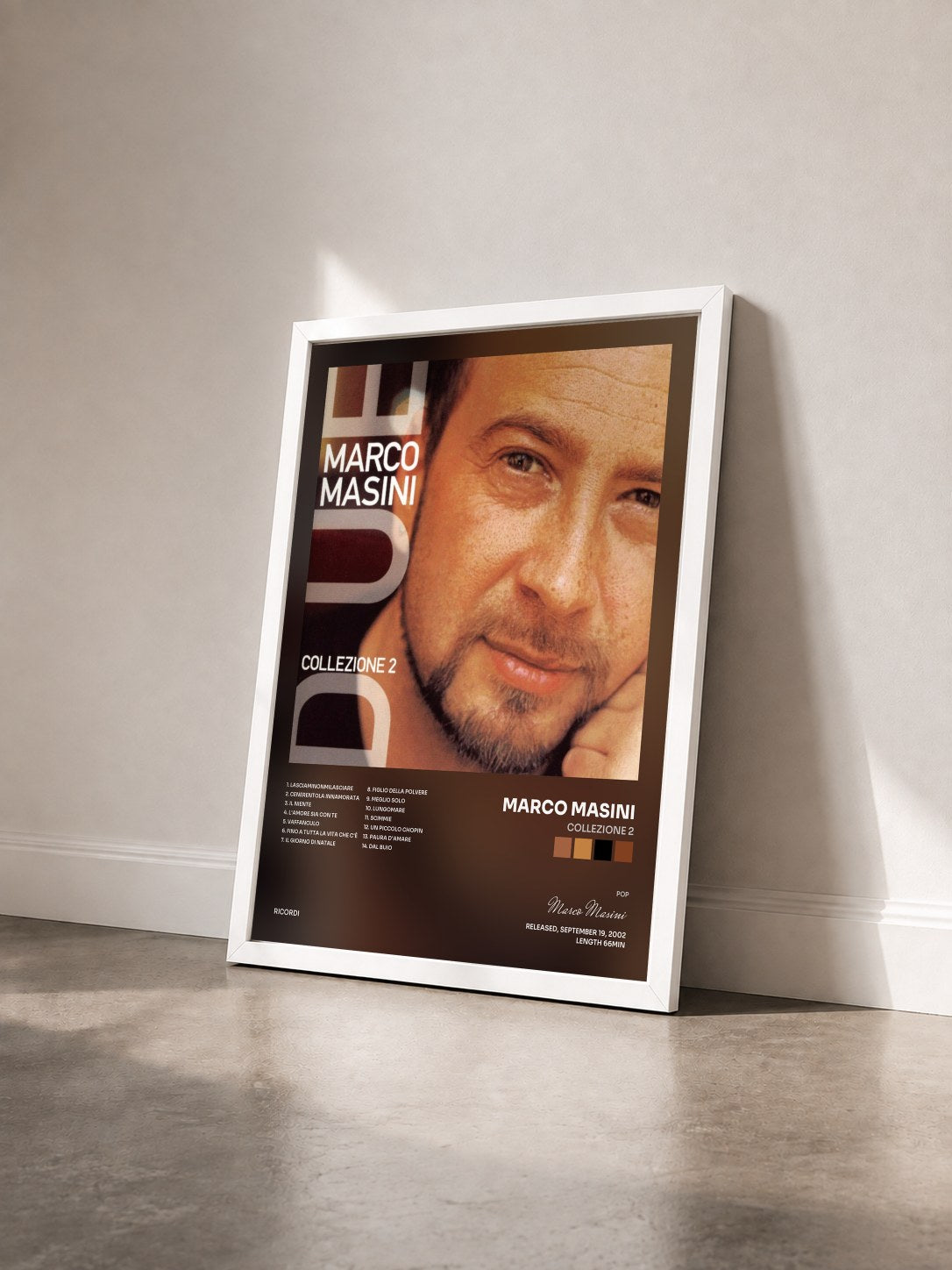 #blanc Tableau de l'album Collezione 2 de Marco Masini vu de trois quarts, cadre blanc