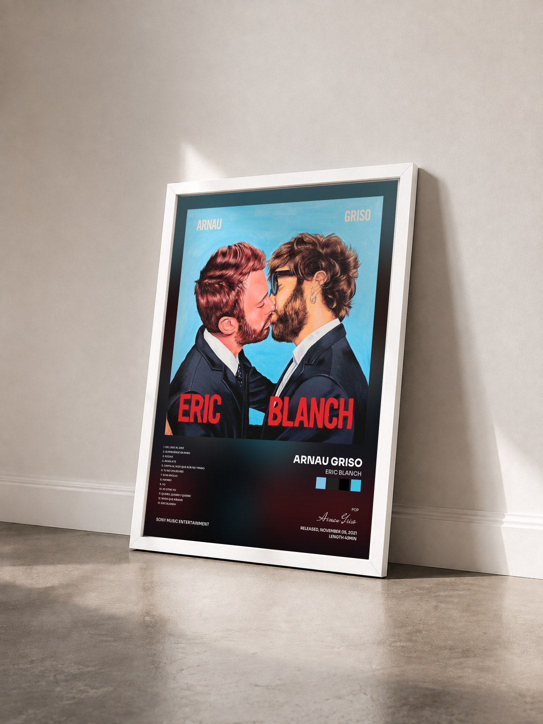 #blanc Tableau de l'album Eric Blanch de Arnau Griso vu de trois quarts, cadre blanc