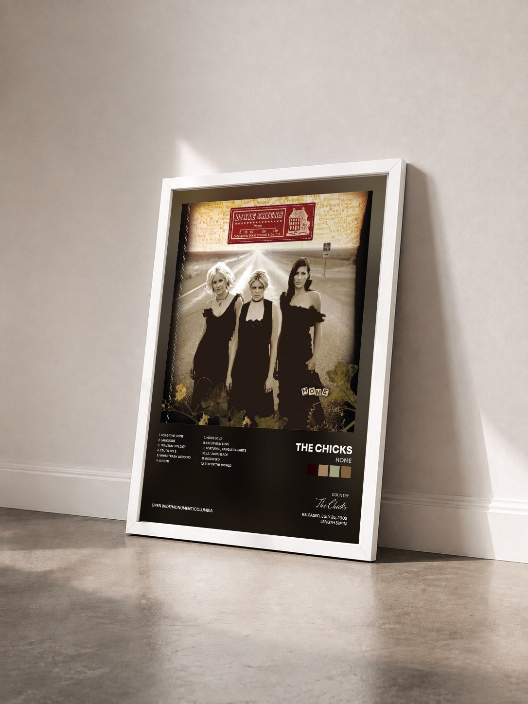 #blanc Tableau de l'album Home de The Chicks vu de trois quarts, cadre blanc