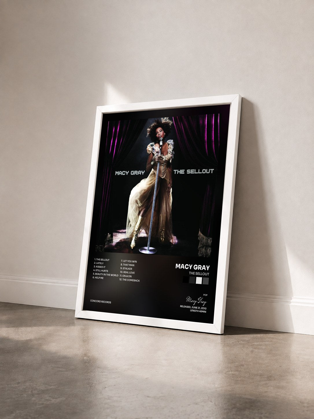 #blanc Tableau de l'album The Sellout de Macy Gray vu de trois quarts, cadre blanc
