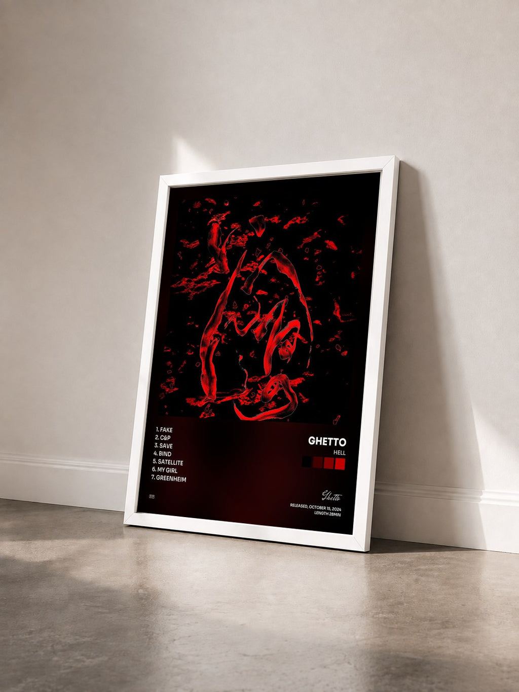 #blanc Tableau de l'album Hell de Ghetto vu de trois quarts, cadre blanc